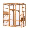 Outdoor Cat Enclosure, Large Wood Cat Cage with Sunlight Top Panel, Perches, Sleeping Boxes, Pet Playpen, Orange