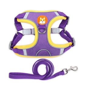 dog Harnesses and dog leash set; Pet Chest Strap Vest Dog Strap Small Dog Rope Wholesale Reflective Dog Towing Rope (colour: purple, Specification (L * W): XL)