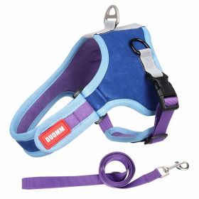 dog Harnesses and dog leash set; Suede Pet Chest Strap Saddle Vest Style Dog Chest Back Reflective Dog Strap Dog Rope Wholesale (colour: blue, Specification (L * W): XL)