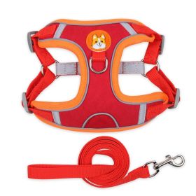 dog Harnesses and dog leash set; Pet Chest Strap Vest Dog Strap Small Dog Rope Wholesale Reflective Dog Towing Rope (colour: Red, Specification (L * W): M)