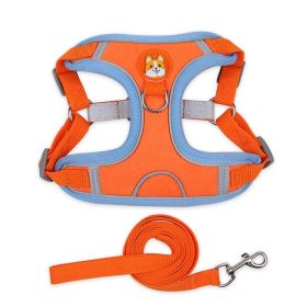 dog Harnesses and dog leash set; Pet Chest Strap Vest Dog Strap Small Dog Rope Wholesale Reflective Dog Towing Rope (colour: orange, Specification (L * W): XL)