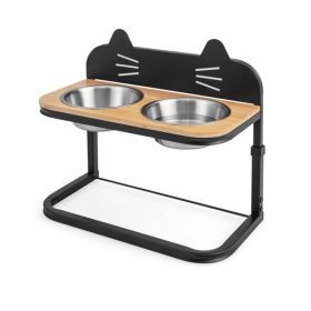 Raised Pets Cats Dog Feeding Station Elevated Pet Feeder (Color: Black & Natural, Type: Style B)